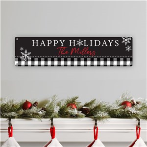 Personalized Plaid Happy Holidays Sign