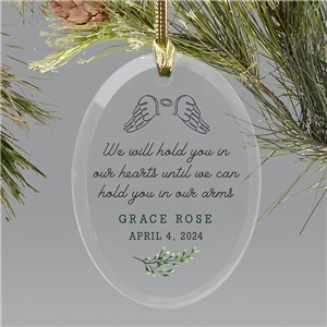 Personalized Forever in Our Hearts with Wings Glass Oval Ornament 8224534