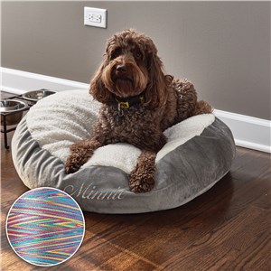 Embroidered Sherpa Dog Bed with Rainbow Thread