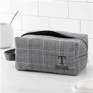 Embroidered Initial and Name Plaid Dopp Kit E15719535