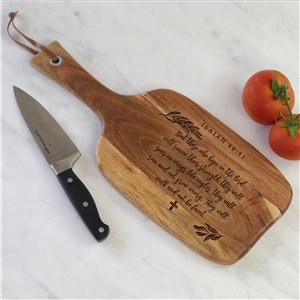 Engraved Bible Verse Green Sprig Acacia Paddle Cutting Board L22405393X