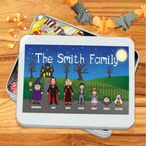 Personalized Halloween family candy tin