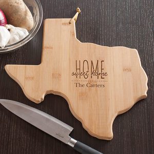 personalized state shaped state pride cutting board home sweet home state texas
