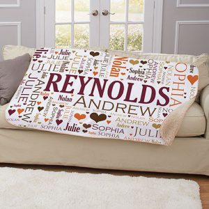 personalized gifts family name word art sherpa blanket