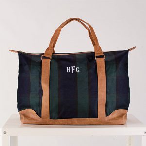 personalized embroidered navy and green weekender bag gift