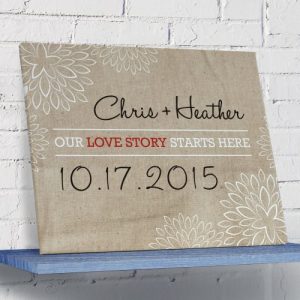 personalized our love story starts here wall canvas