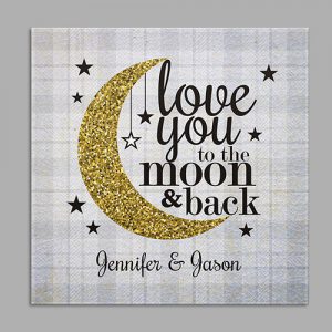 love you to the moon and back personalized wall canvas gift