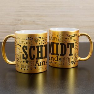 personalized gold metallic word art coffee mug