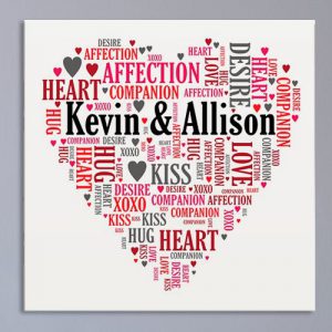 couples heart word art wall canvas