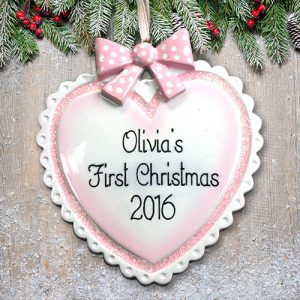 personalized baby girl heart shaped ornament