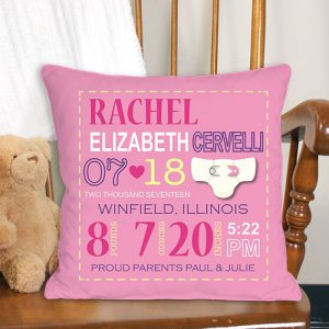 personalized birth announcement pillow for girls