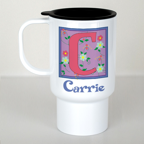 Personalized Floral Initial Travel Mug