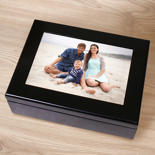 Black Wood Photo Keepsake Box GiftsForYouNow