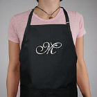 Embroidered Initial Black Kitchen Apron