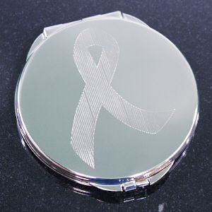 Photo Ribbon Hope Engraved Breast Cancer Compact Mirror