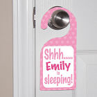 Personalized Shhh...Baby's Sleeping Pink Door Hanger 44062DHPK