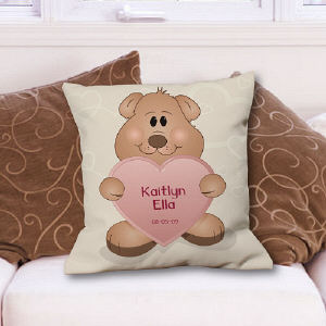 Teddy Bear New Baby Girl Personalized Throw Pillow Teddy Bear New Baby Girl Personalized Throw Pillow