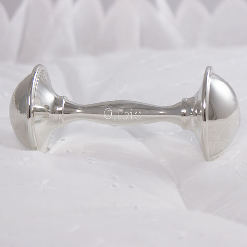 Silver Baby Rattle Engraved Silver Baby Rattle
