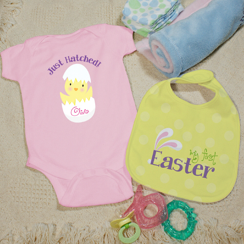My First Easter Personalized Pink Creeper and Bib Set