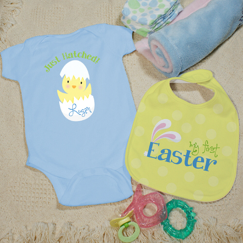 My First Easter Personalized Blue Creeper and Bib Set
