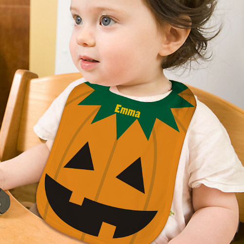 Personalized Jack-O-Lantern Halloween Baby Bibs