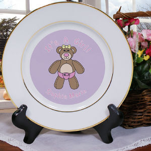 It's A Girl Personalized Birth Announcement Ceramic Plate