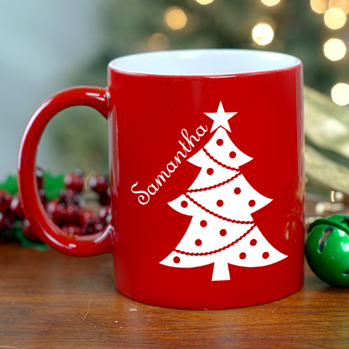 Christmas Tree Personalized Red Mug GiftsForYouNow