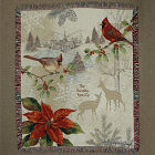 Embroidered Christmas Cardinals Tapestry Throw Blanket E46860