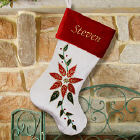 Embroidered Poinsettia Christmas Stocking