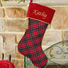 Embroidered Red and Black Plaid Christmas Stocking