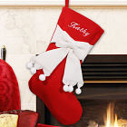 Embroidered Red and Ivory Bow Christmas Stockings