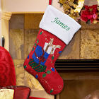 Embroidered Red Plush Stocking - Presents Design