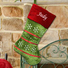 Embroidered Snowflake Red and Green Stocking
