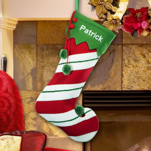 Embroidered Candy Cane Jester Wool Christmas Stockings