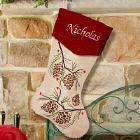 Embroidered Pine Cone Christmas Stocking