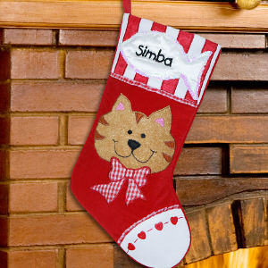 Embroidered Cat Christmas Stocking