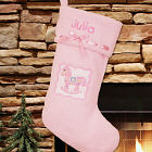 Embroidered Pink Rocking Horse First Christmas Stocking