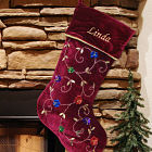 Embroidered Burgundy Sequin Flower Christmas Stocking