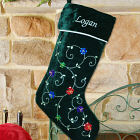 Embroidered Green Sequin Flower Christmas Stocking