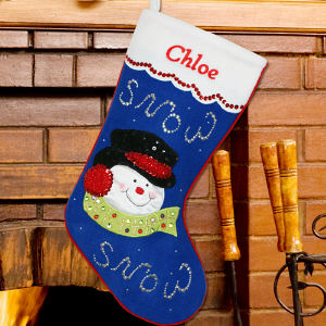 Embroidered Sequin Snowman Christmas Stocking