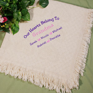Our Hearts Belong To...Embroidered Afghan | Grandma Gifts