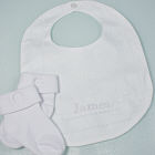 Embroidered Cross Bib and Socks Christening Set