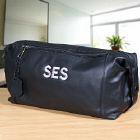 Embroidered Black Leather Toiletry Bag