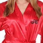 Embroidered Initial Satin Kimono Robe