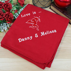 Embroidered Cupid Fleece Throw Blanket