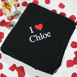 Embroidered I Love You Fleece Throw Blanket