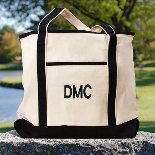 Embroidered Initials Canvas Tote Bag GiftsForYouNow