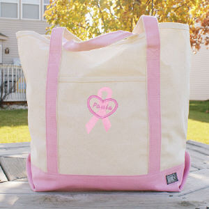 Personalized Breast Cancer Awareness Pink Canvas Tote Bag