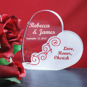 Engraved Love Honor Cherish Wedding Heart Keepsake