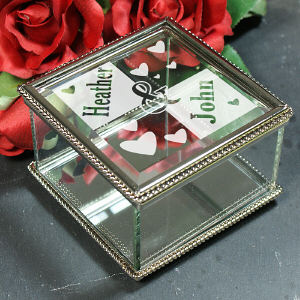Engraved Couples Glass Jewelry Box